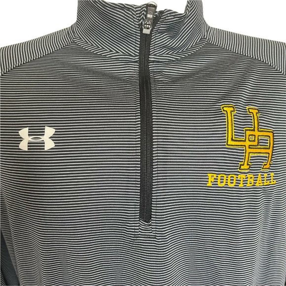 Under Armour Football Mens Pull Over Shirt XL Blue striped 1/4 zip LS loose fit - Picture 6 of 10